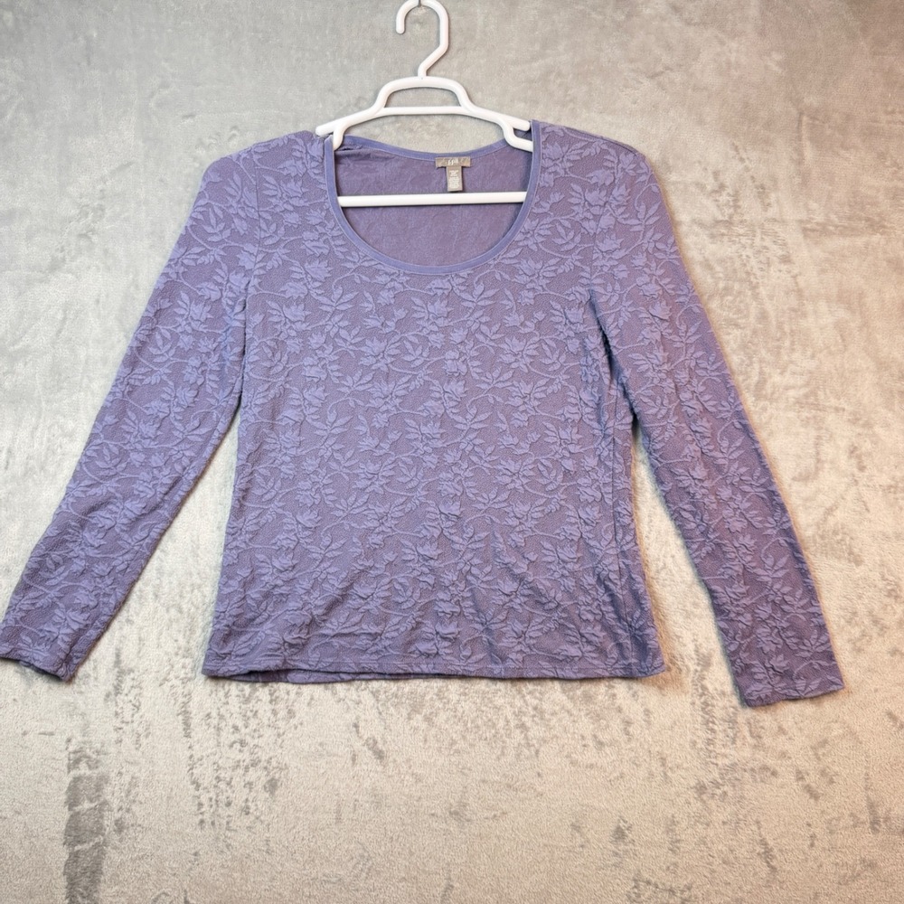J. Jill Top Womens MP Purple Floral Jacquard Long Sleeve Scoop Neck Stretch Knit